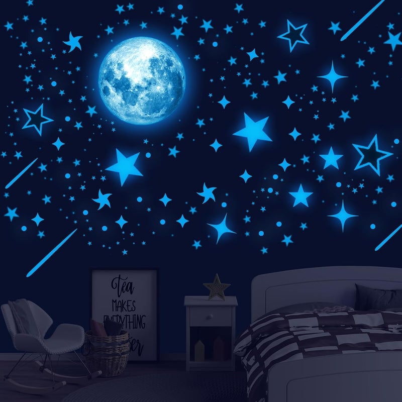 Robmoda Glow in The Dark Stars for Ceiling, Starry Sky Stars and Moon Wall Decals, Space Solar System Galaxy Planets Wall Decors, for Kids Nursery Bedroom Living Room, Birthday Party Christmas - Image 1
